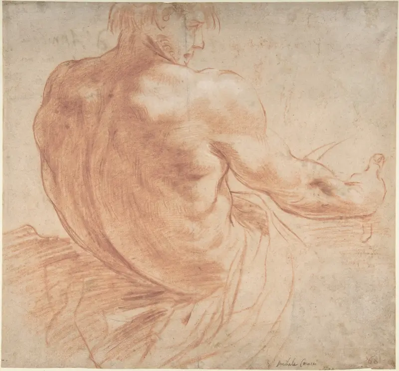 Seated Youth Facing Right, Seen from the Back Wall Art by Annibale Carracci - High-Resolution Digital Print