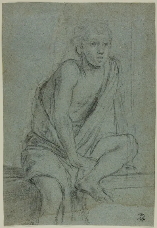 Seated Youth: Study for Flagellation of Saint Andrew Wall Art by Domenichino - High-Resolution Digital Print