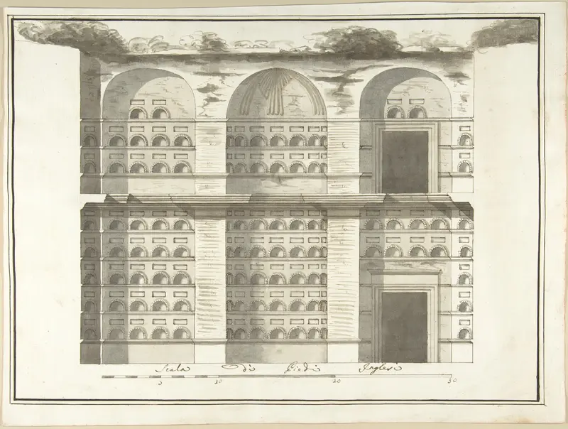 Section (Interior Elevation) of a Columbarium Wall Art by Pietro Paolo Coccetti (Cocchetti) - High-Resolution Digital Print