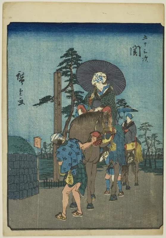 Seki, from the series "Fifty-three Stations [of the Tokaido] (Gojusan tsugi)," also known as the Figure Tokaido (Jinbutsu Tokaido)