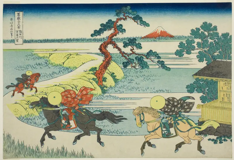 Sekiya Village on the Sumida River (Sumidagawa Sekiya no sato), from the seriesThirty-Six Views of Mount Fuji (Fugaku sanjūrokkei)
