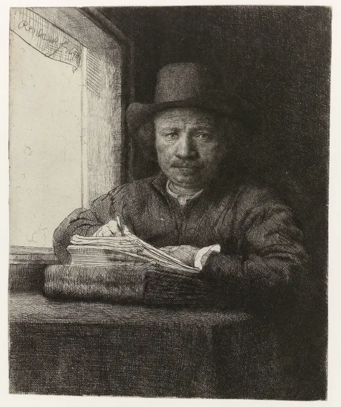 Self-portrait, Etching at a Window Wall Art by Unknown - High-Resolution Digital Print