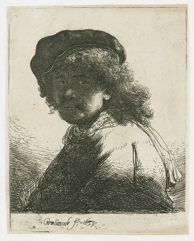 Self-portrait in a cap and scarf with the face dark: bust Wall Art by Unknown - High-Resolution Digital Print