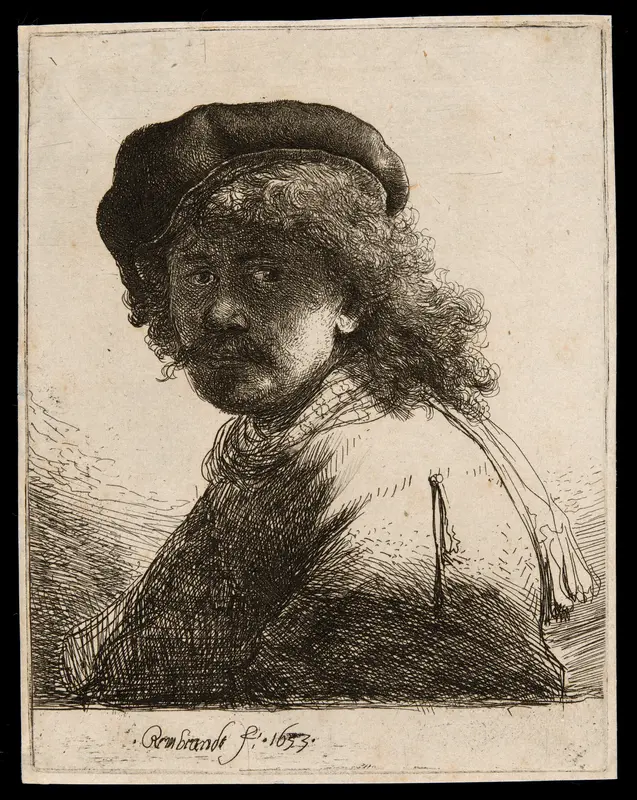Self-Portrait in a Cap and Scarf with the Face Dark: Bust Wall Art by Rembrandt van Rijn - High-Resolution Digital Print