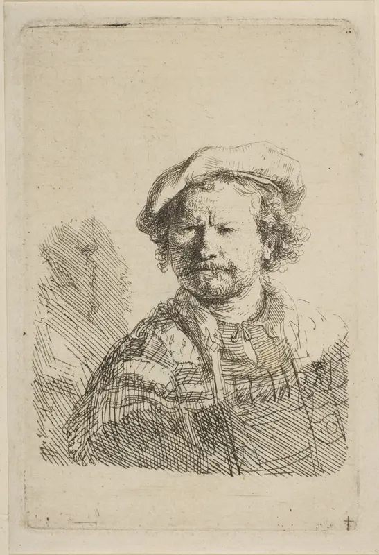 Self-Portrait in a Flat Cap and Embroidered Dress Wall Art by Rembrandt (Rembrandt van Rijn) - High-Resolution Digital Print
