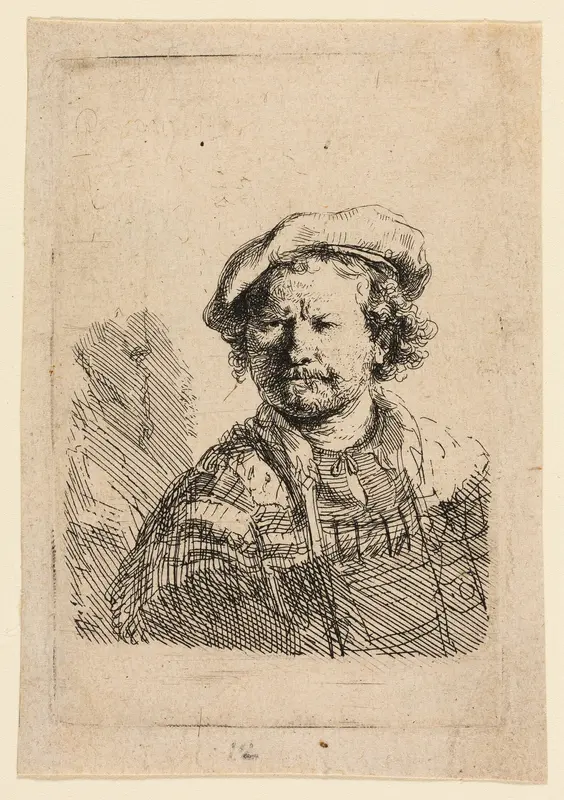 Self-Portrait in a Flat Cap and Embroidered Dress Wall Art by Rembrandt van Rijn - High-Resolution Digital Print