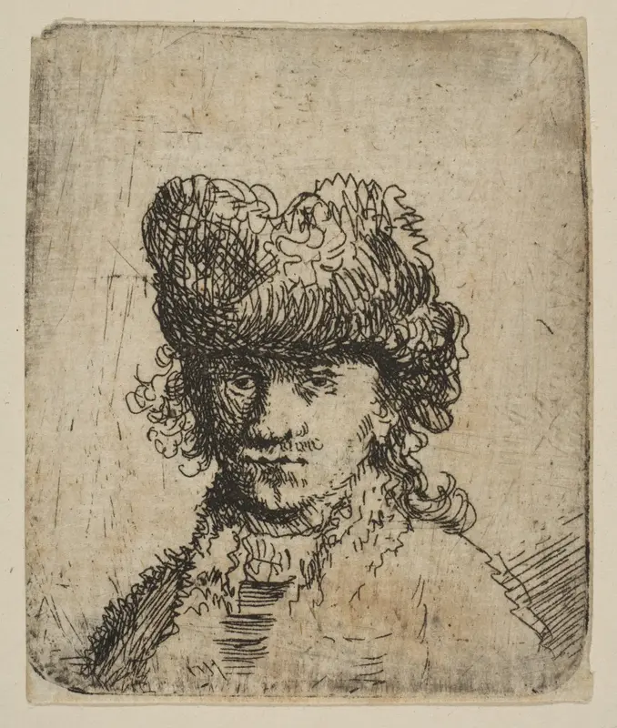 Self-Portrait in a Fur Cap: Bust Wall Art by Rembrandt (Rembrandt van Rijn) - High-Resolution Digital Print