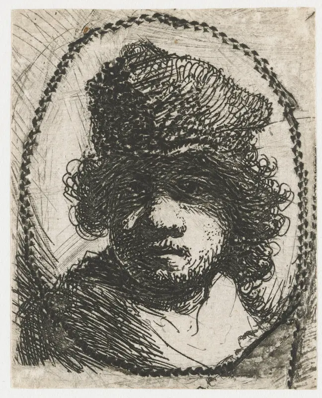 Self-portrait in a Fur Cap Wall Art by Rembrandt van Rijn - High-Resolution Digital Print