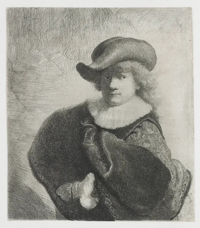 Self-portrait in a soft hat and a patterned cloak Wall Art by Unknown - High-Resolution Digital Print