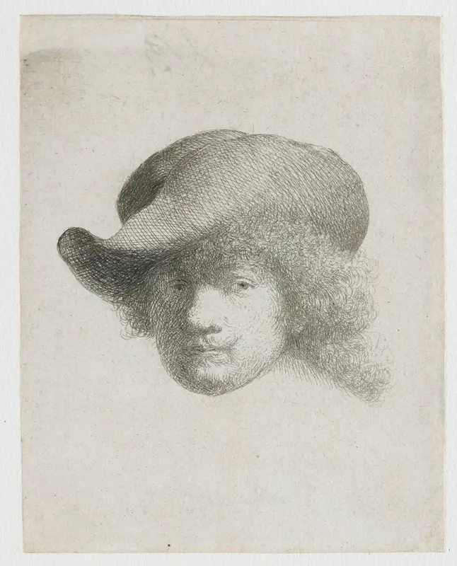Self-portrait in a soft hat and a patterned cloak Wall Art by Rembrandt van Rijn - High-Resolution Digital Print