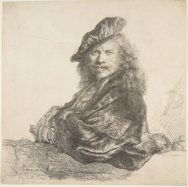 Self-Portrait, Leaning on a Stone Wall Wall Art by Rembrandt (Rembrandt van Rijn) - High-Resolution Digital Print
