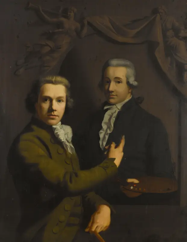 Self Portrait, Pointing at a Portrait of the Artist's deceased Colleague Dirk Jacobsz Ploegsma (1769-91) Wall Art by Willem Bartel van der Kooi - High-Resolution Digital Print