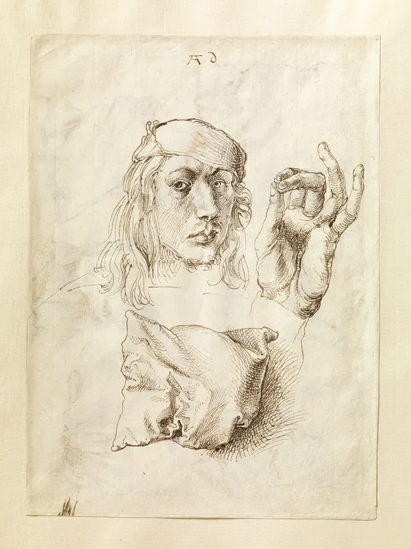 Self-portrait, Study of a Hand and a Pillow (recto); Six Studies of Pillows (verso) Wall Art by Albrecht Dürer - High-Resolution Digital Print