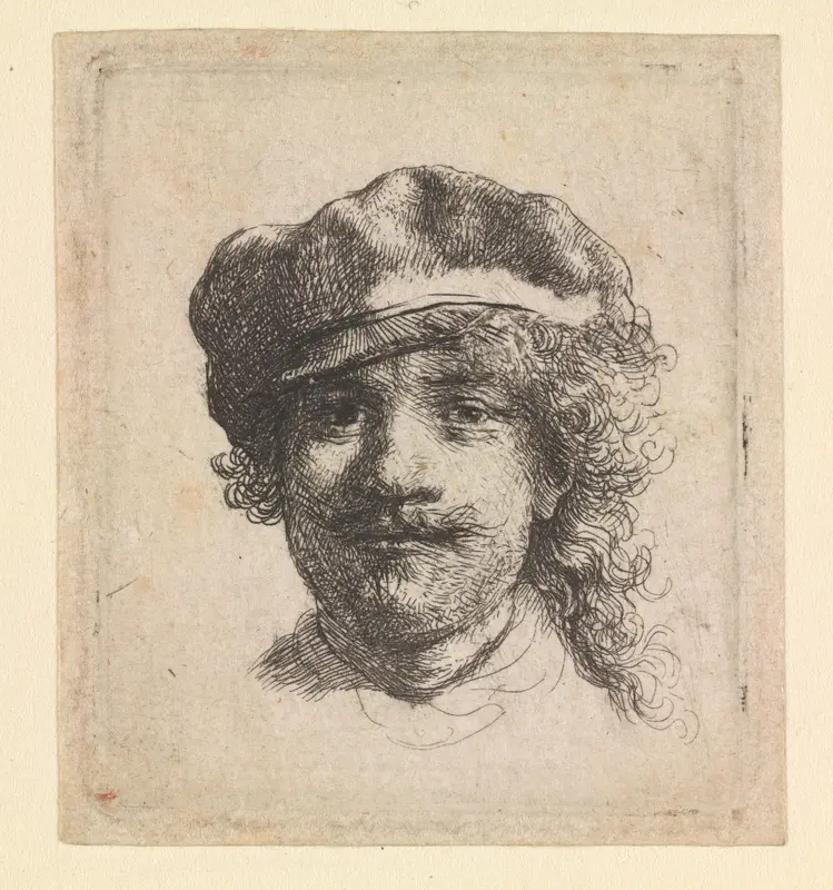 Self-portrait wearing a soft cap: full face, head only Wall Art by Rembrandt van Rijn - High-Resolution Digital Print