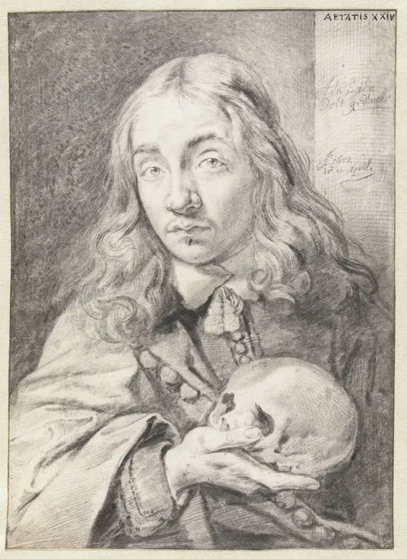 Self-portrait with a Skull Wall Art by Cornelis Visscher (II) - High-Resolution Digital Print