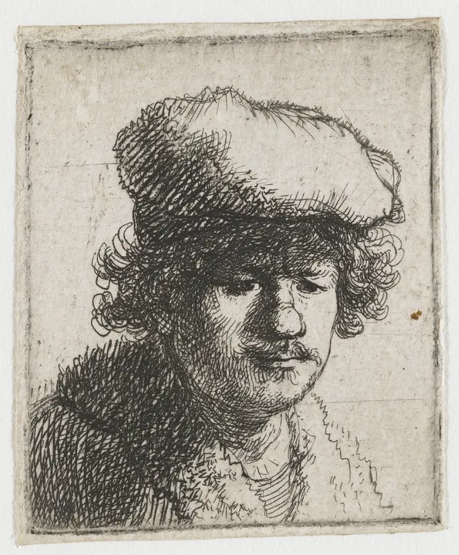 Self-portrait with cap pulled forward Wall Art by Rembrandt van Rijn - High-Resolution Digital Print