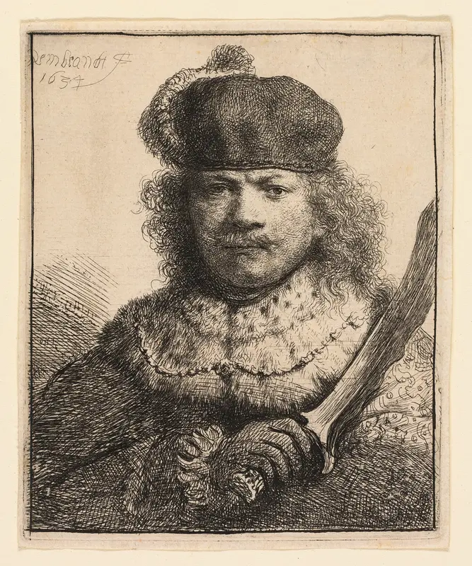 Self-Portrait with Raised Sabre Wall Art by Rembrandt van Rijn - High-Resolution Digital Print