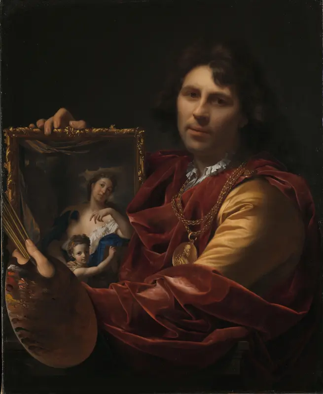 Self-portrait with the Portrait of his Wife, Margaretha van Rees, and their Daughter Maria Wall Art by Adriaen van der Werff - High-Resolution Digital Print