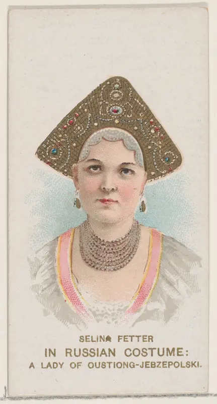 Selina Fetter in Russian Costume of a Lady of Oustiong-Jebzepolski, from the set Actors and Actresses, First Series (N70) for Duke brand cigarettes Wall Art by W. Duke, Sons & Co. - High-Resolution Digital Print