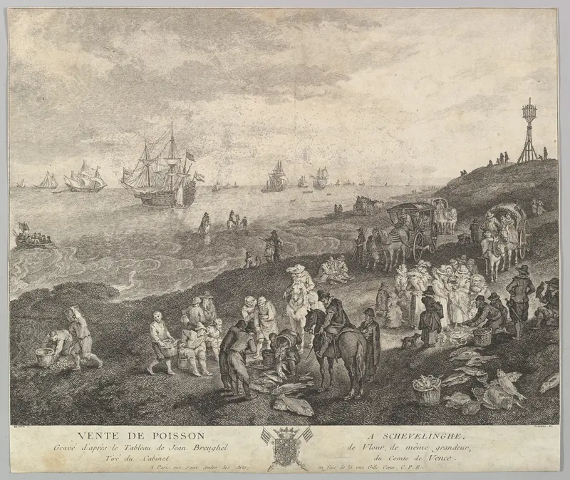 Selling Fish at Scheveningen (Vente de Poisson a Schevelinghe [sic]) after the painting in the collection of the Comte de Vence Wall Art by Quentin Pierre Chedel - High-Resolution Digital Print