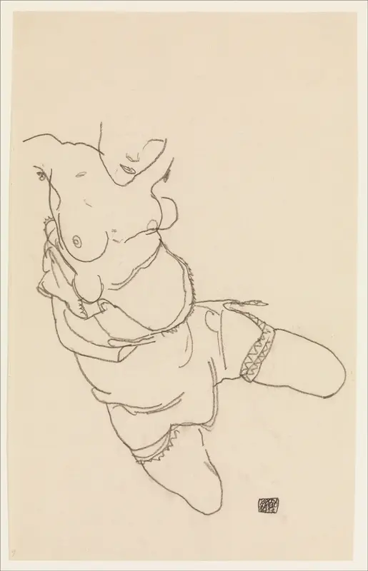 Semi-Dressed Model Wall Art by Egon Schiele - High-Resolution Digital Print