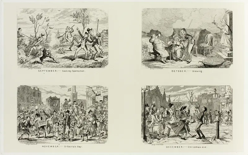 September – Cockney Sportsmen from George Cruikshank's Steel Etchings to The Comic Almanacks: 1835-1853 (top left) Wall Art by George Cruikshank - High-Resolution Digital Print