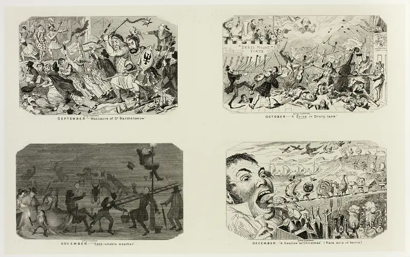 September - "Massacre of St. Bartholomew" from George Cruikshank's Steel Etchings to The Comic Almanacks: 1835-1853 (top left) Wall Art by George Cruikshank - High-Resolution Digital Print