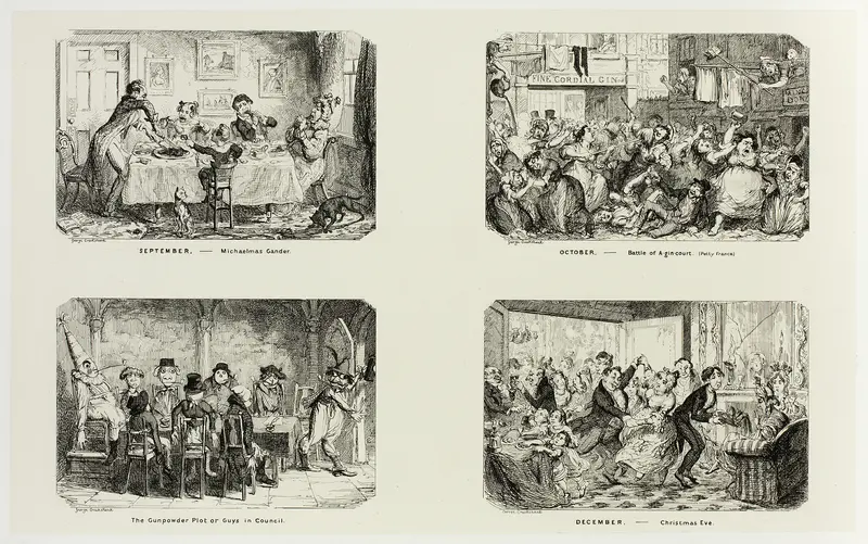 September – Michaelmas Gander from George Cruikshank's Steel Etchings to The Comic Almanacks: 1835-1853 (top left) Wall Art by George Cruikshank - High-Resolution Digital Print