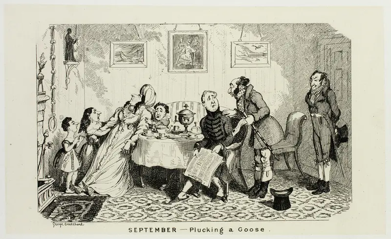September - Plucking a Goose from George Cruikshank's Steel Etchings to The Comic Almanacks: 1835-1853 Wall Art by George Cruikshank - High-Resolution Digital Print
