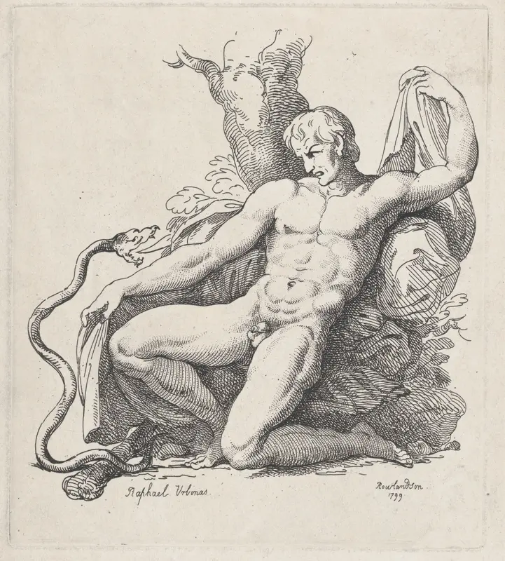 Serpent Attacking a Naked Man Wall Art by Thomas Rowlandson - High-Resolution Digital Print