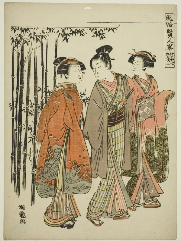 Seven Sages of the Bamboo Grove - No. 2 (Chikurin shichiken sono ni), from the series "Popular Versions of Sages (Fuzoku kenjin ryaku)" Wall Art by Isoda Koryusai - High-Resolution Digital Print