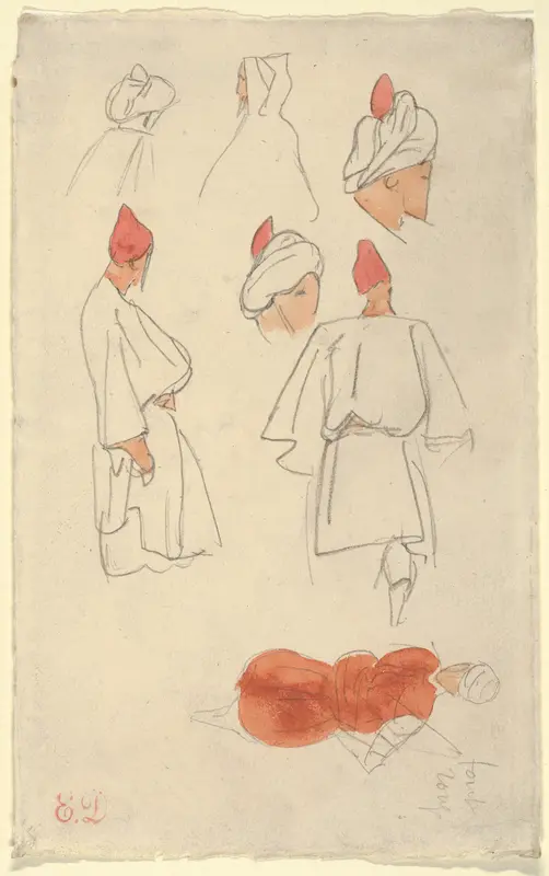 Seven Studies of Moroccan Men's Costume Wall Art by Eugène Delacroix - High-Resolution Digital Print