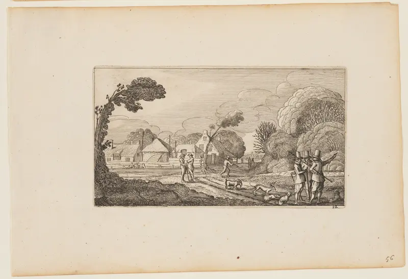 Several Men on Path Before a Farm, from Twelve landscapes with Figures Wall Art by Gillis van Scheyndel - High-Resolution Digital Print
