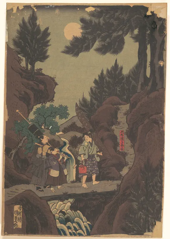 Shanaō [Yoshitsune] Learns Martial Arts in Sōjōgatani (Shanaō Sōjōgatani ni heijutsu o manabu zu)