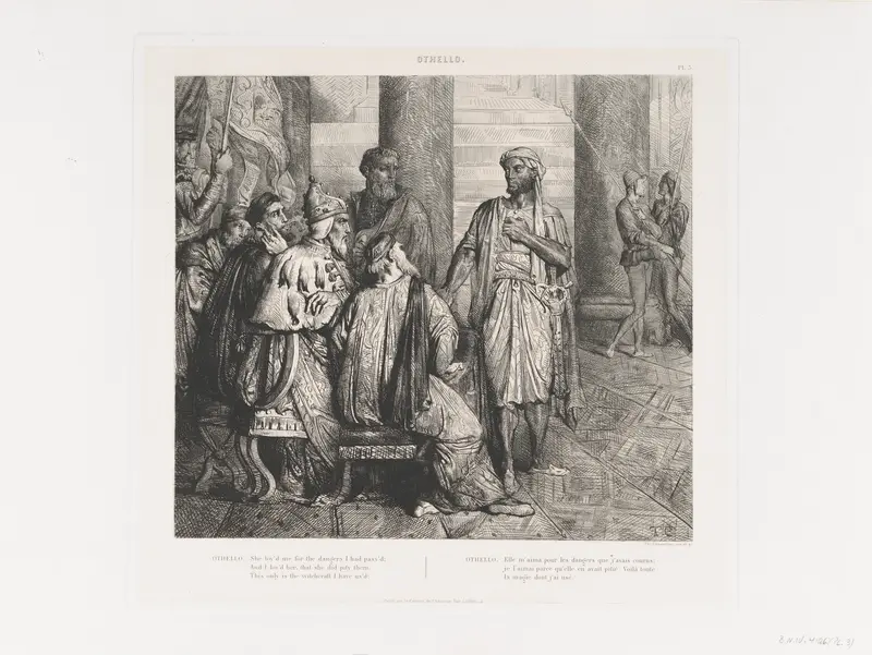 "She lov'd me for the dangers I had pass'd": plate 3 from Othello (Act 1, Scene 3) Wall Art by Théodore Chassériau - High-Resolution Digital Print