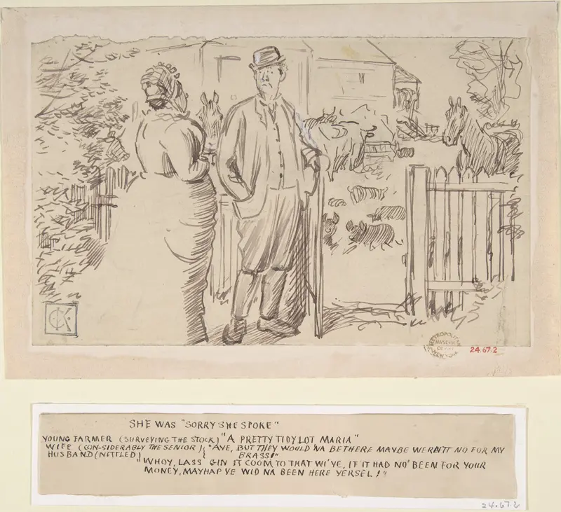 She was "Sorry She Spoke" Wall Art by Charles Samuel Keene - High-Resolution Digital Print