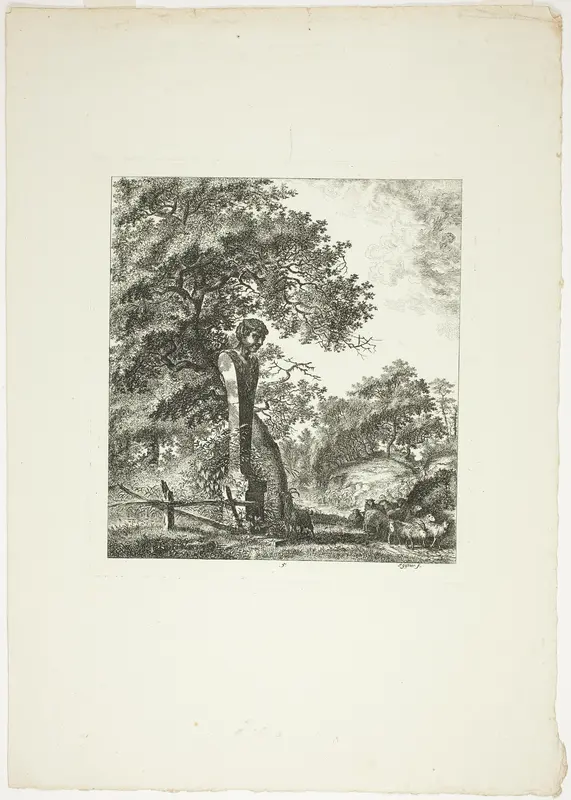 Sheep by a Statue of Pan, plate five from Paysages Dédiés à M. Warelet Wall Art by Salomon Gessner - High-Resolution Digital Print