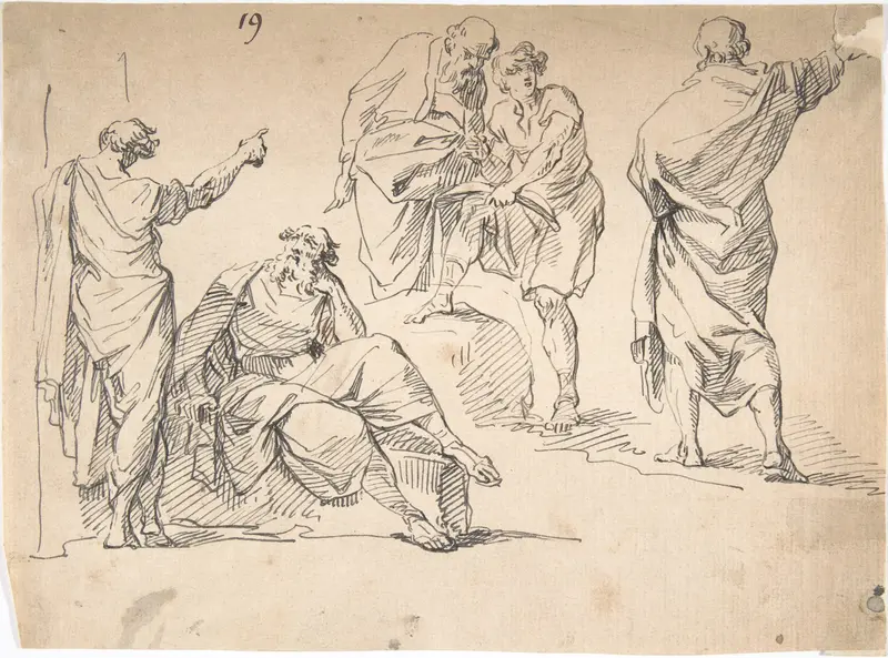 Sheet of Male Figure Studies Wall Art by Anonymous, French, 18th century - High-Resolution Digital Print