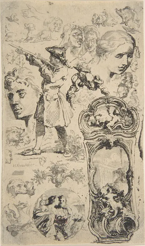 Sheet of sketches Wall Art by Hubert François Gravelot - High-Resolution Digital Print