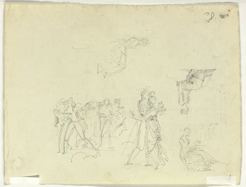 Sheet of Sketches: Crowd and Individual Figures Wall Art by Pierre Antoine Mongin - High-Resolution Digital Print