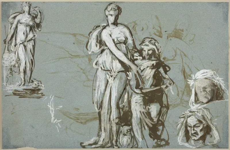 Sheet of Sketches for a Monument to Dante (recto); Cupid and Psyche (verso) Wall Art by Isidore Alexandre Augustin Pils - High-Resolution Digital Print