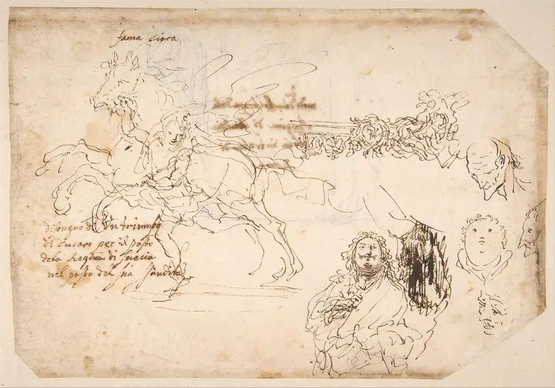 Sheet of Sketches: Sculpture for a Banquet Honoring Queen Christina of Sweden. Wall Art by Giovanni Paolo (Johan Paul) Schor - High-Resolution Digital Print