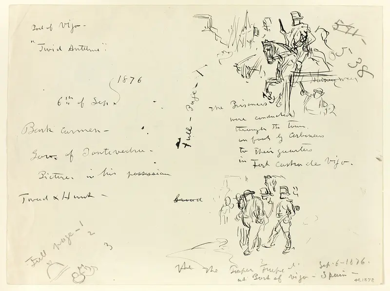 Sheet of Sketches: Soldier on Horseback and Soldier with Sabre Conduting Prisoner (recto); Sheet of Sketches (verso) Wall Art by Thomas Nast - High-Resolution Digital Print