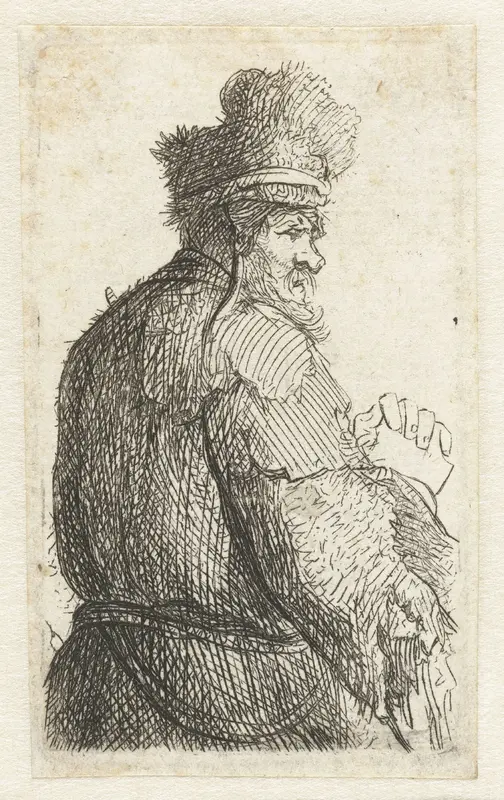 Sheet of studies of men's heads: old man seen from behind, profile right: half-figure Wall Art by Rembrandt van Rijn - High-Resolution Digital Print