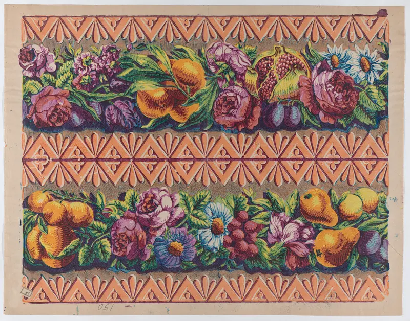 Sheet with a border with two garlands of fruit, leaves, and flowers Wall Art by Anonymous - High-Resolution Digital Print