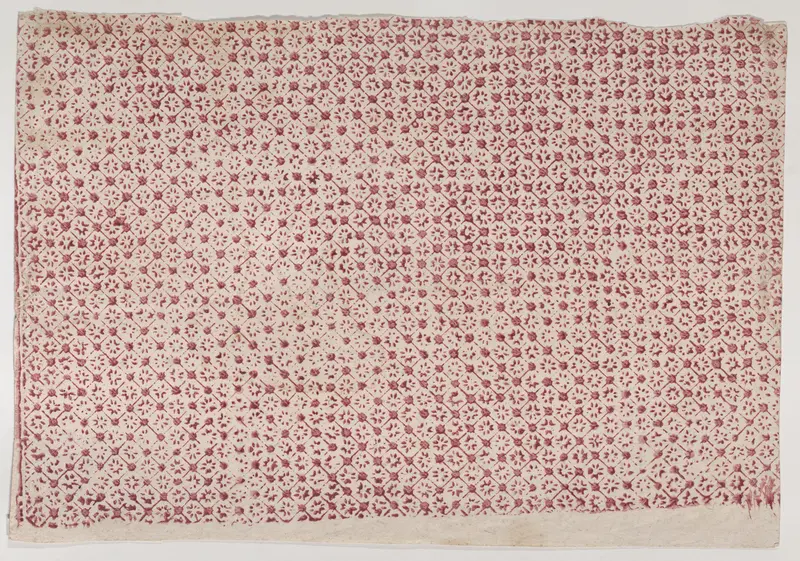 Sheet with a red geometric and floral pattern Wall Art by Anonymous - High-Resolution Digital Print