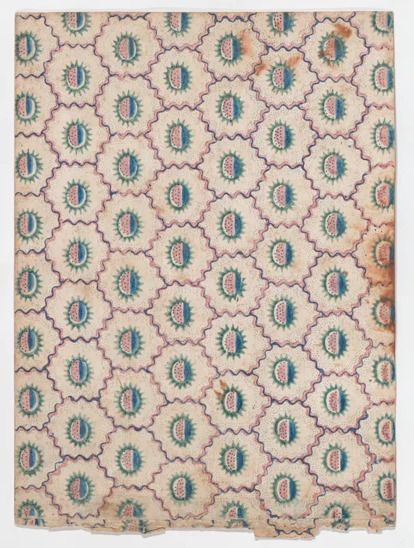 Sheet with abstract pattern with curved lines and dots Wall Art by Anonymous - High-Resolution Digital Print