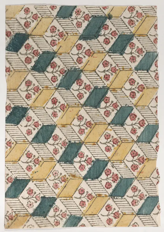 Sheet with an overall floral and geometric pattern Wall Art by Anonymous - High-Resolution Digital Print
