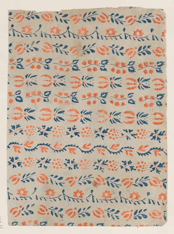 Sheet with blue and orange floral pattern Wall Art by Anonymous - High-Resolution Digital Print