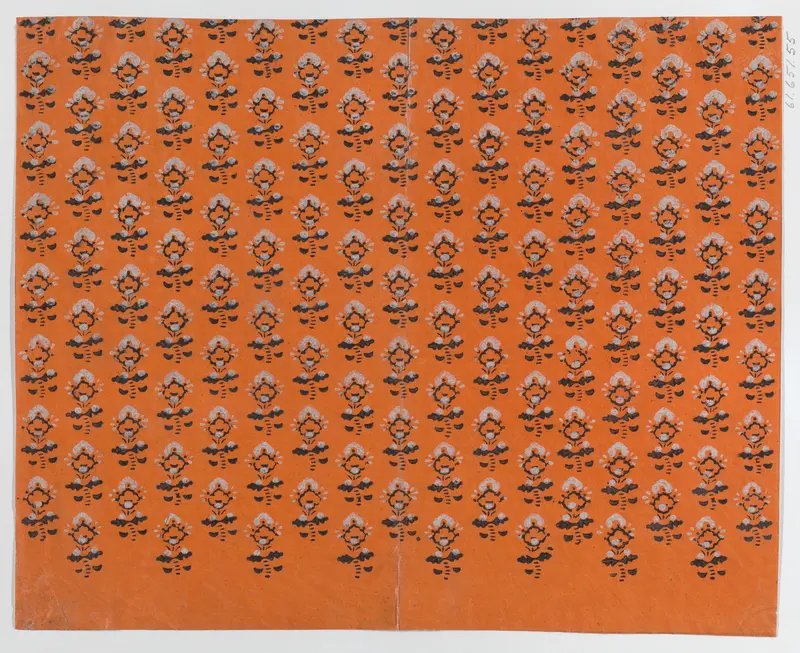 Sheet with blue and orange leaf pattern Wall Art by Anonymous - High-Resolution Digital Print